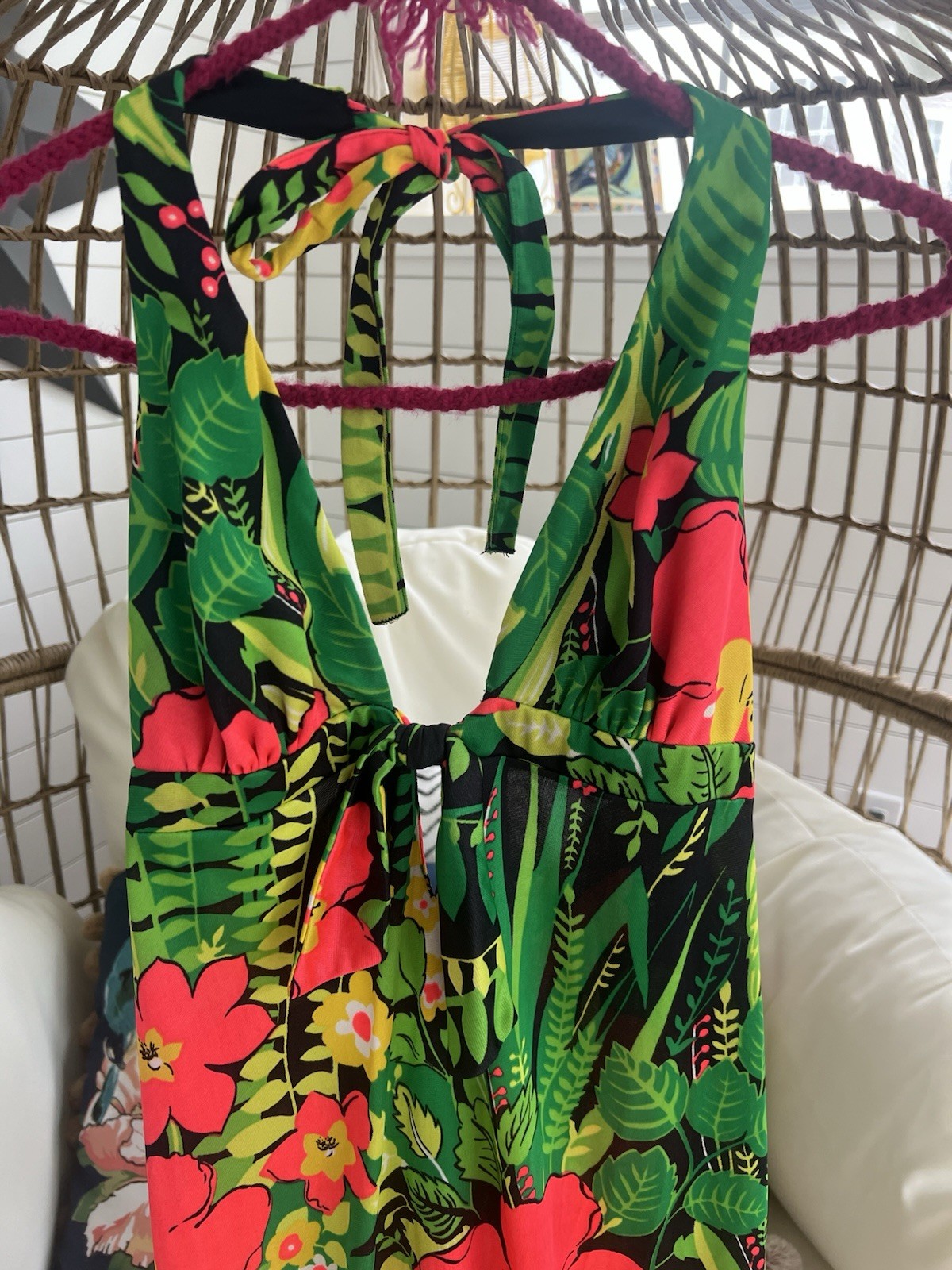 Vintage 1970s Rare Beach Party Bright Groovy Halter Top Dress Size 13/small