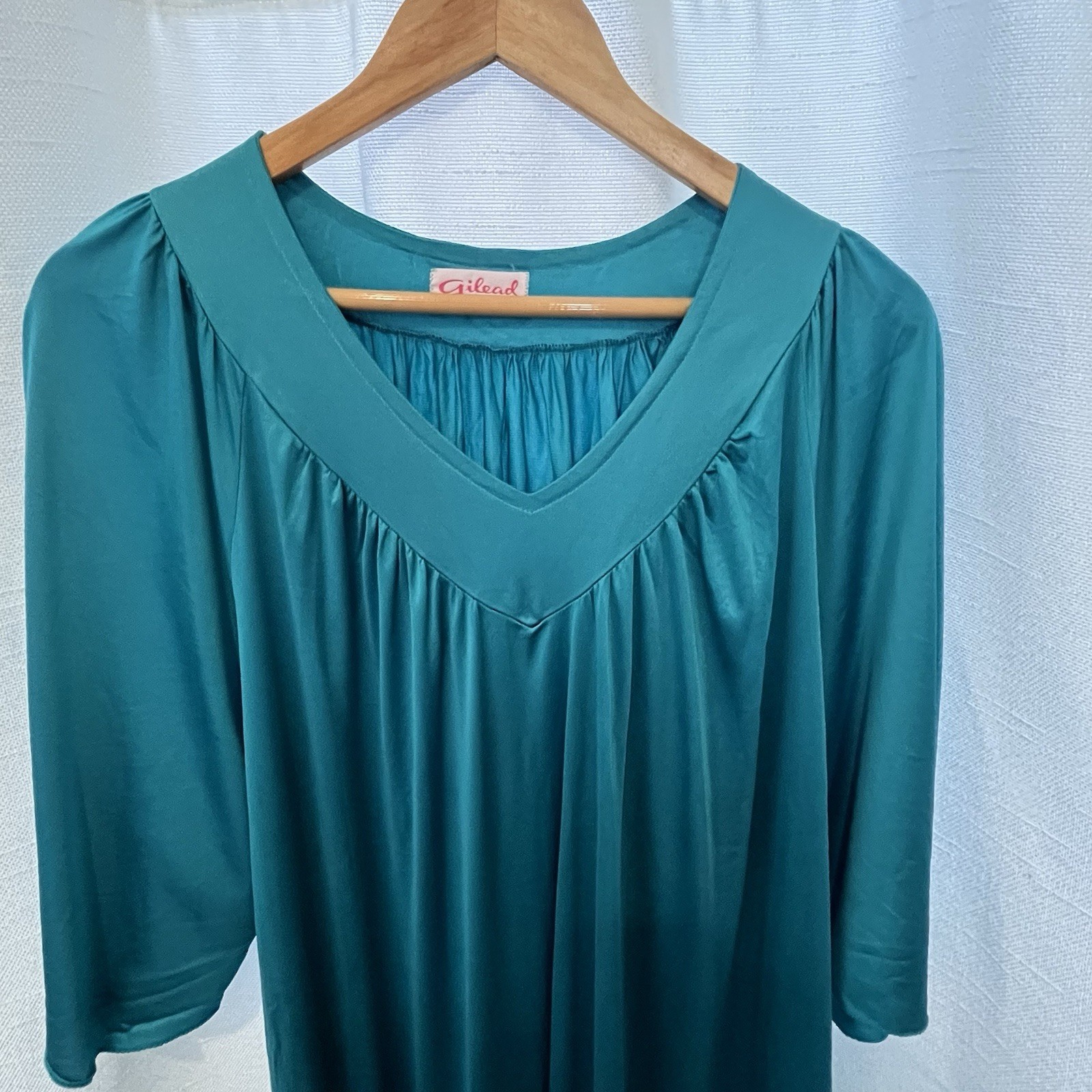 VTG Gilead Teal Nightgown XXL Maxi 60-70s Peignoir Mumu Granny Pockets READ SIZE