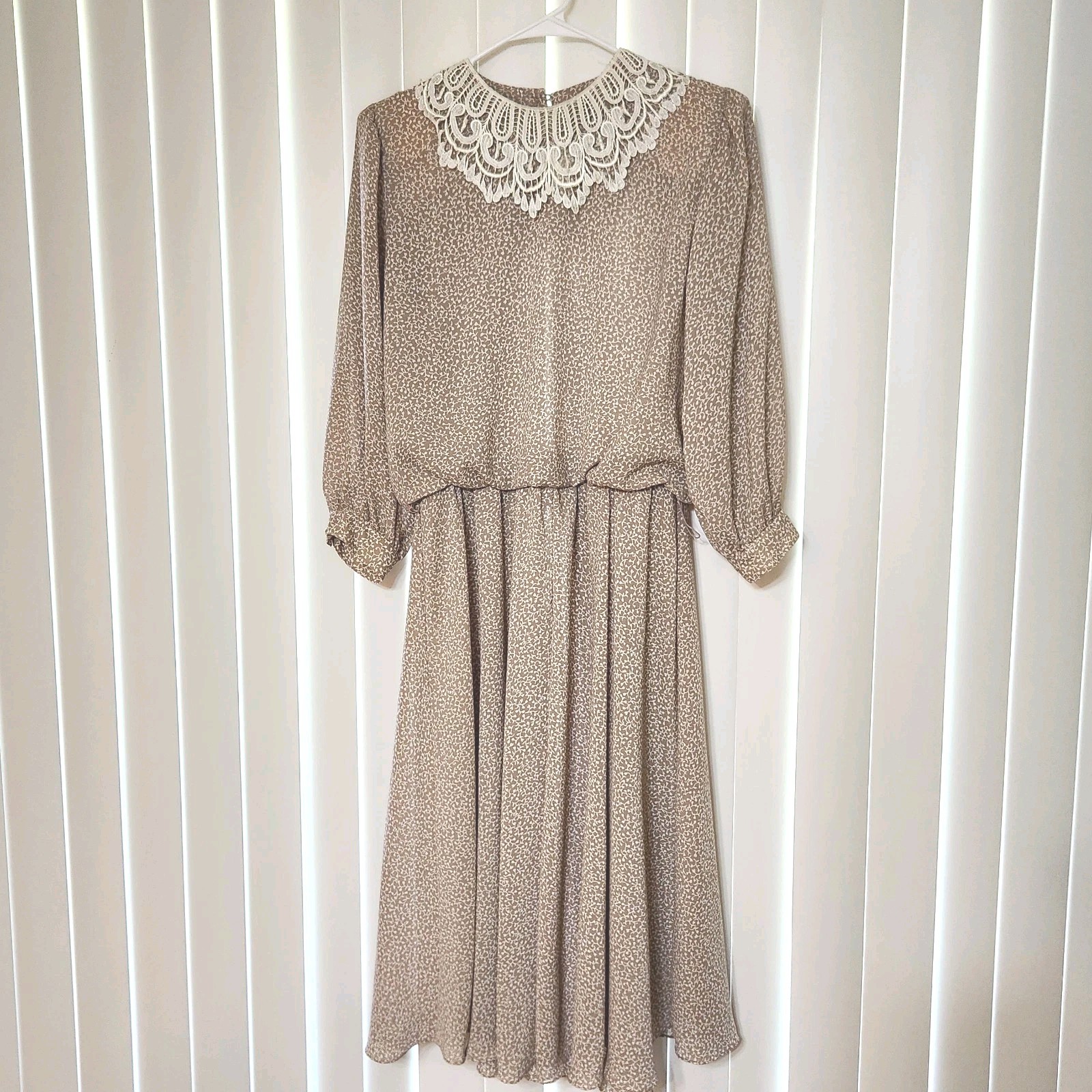 Vtg 80s Blake Elizabeth Cottagecore Prairie Midi Dress White Lace Collar Size 10