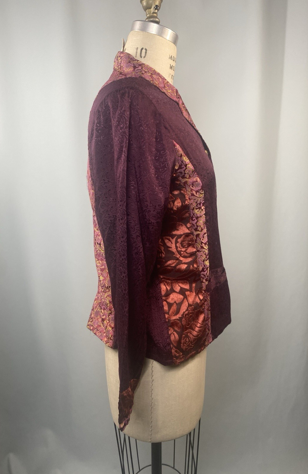 APRIL CORNELL Vintage Top Jacket SIZE SMALL burgundy boho patchwork 90s Y2k