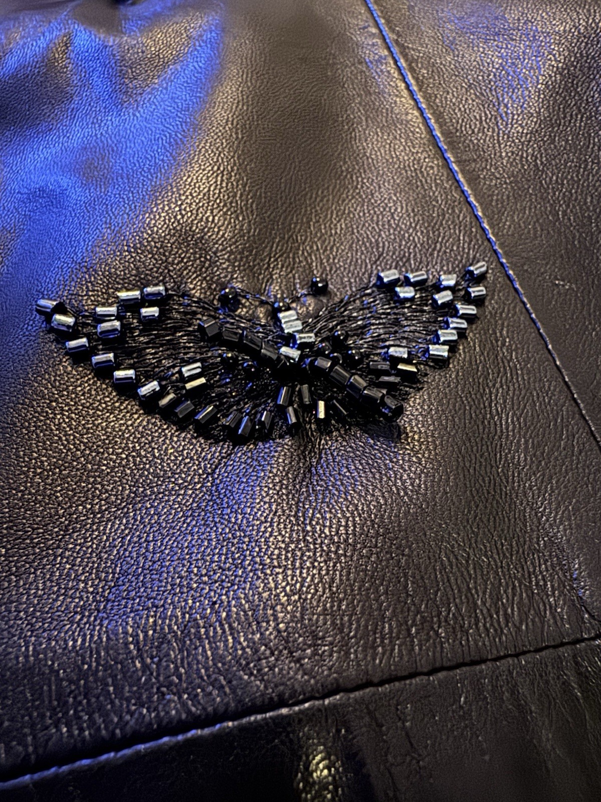 Rare Vintage Gianni Versace Black Leather Beaded Butterfly Slip Dress XS IT38