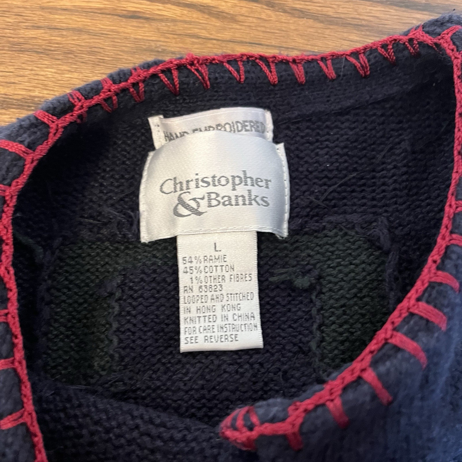 VTG Christopher & Banks Christmas Hand Embroidered Snowman Beaded Cardigan L