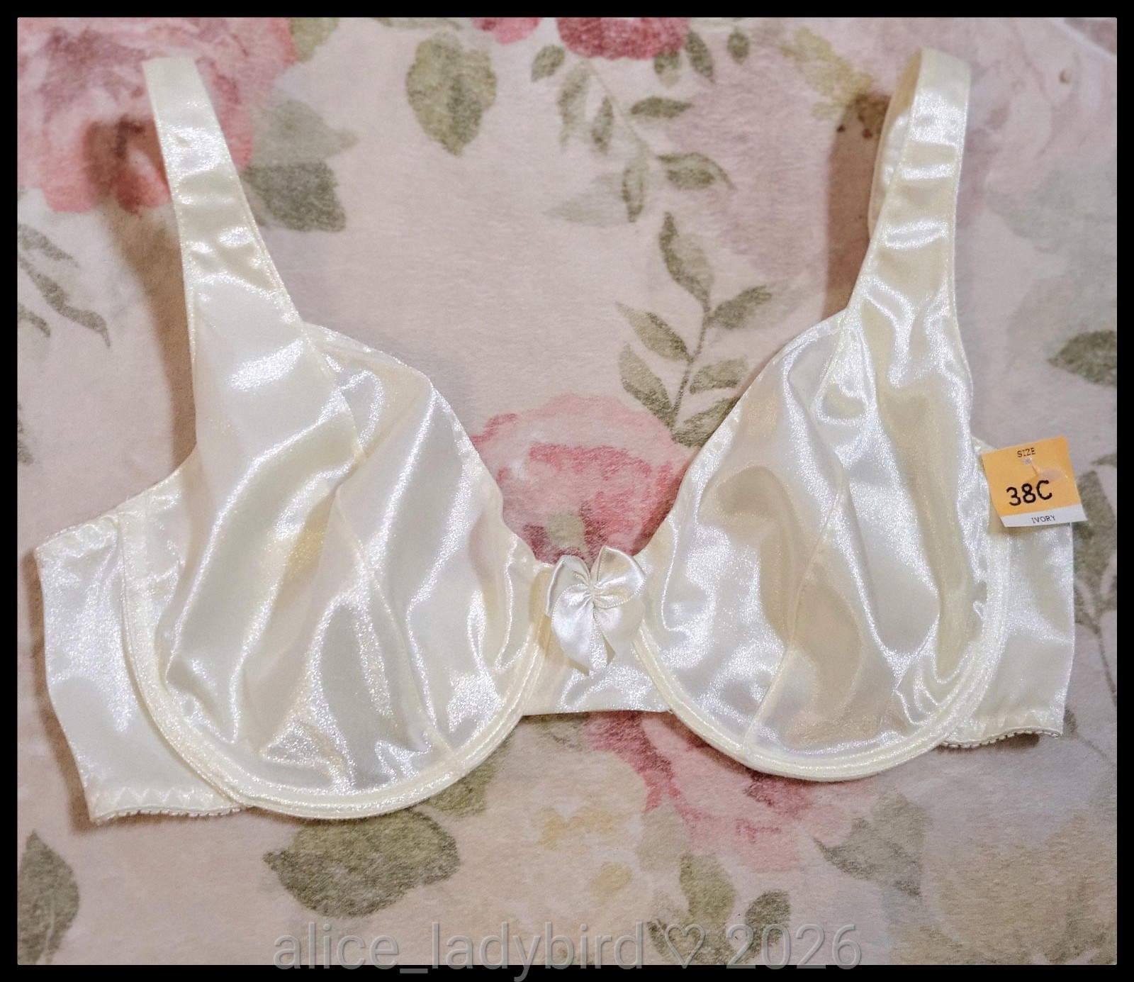 NWT Vintage SATIN Wet-Look BRA Shimmer SHINY Glossy BOW Stretch Underwire ~38C