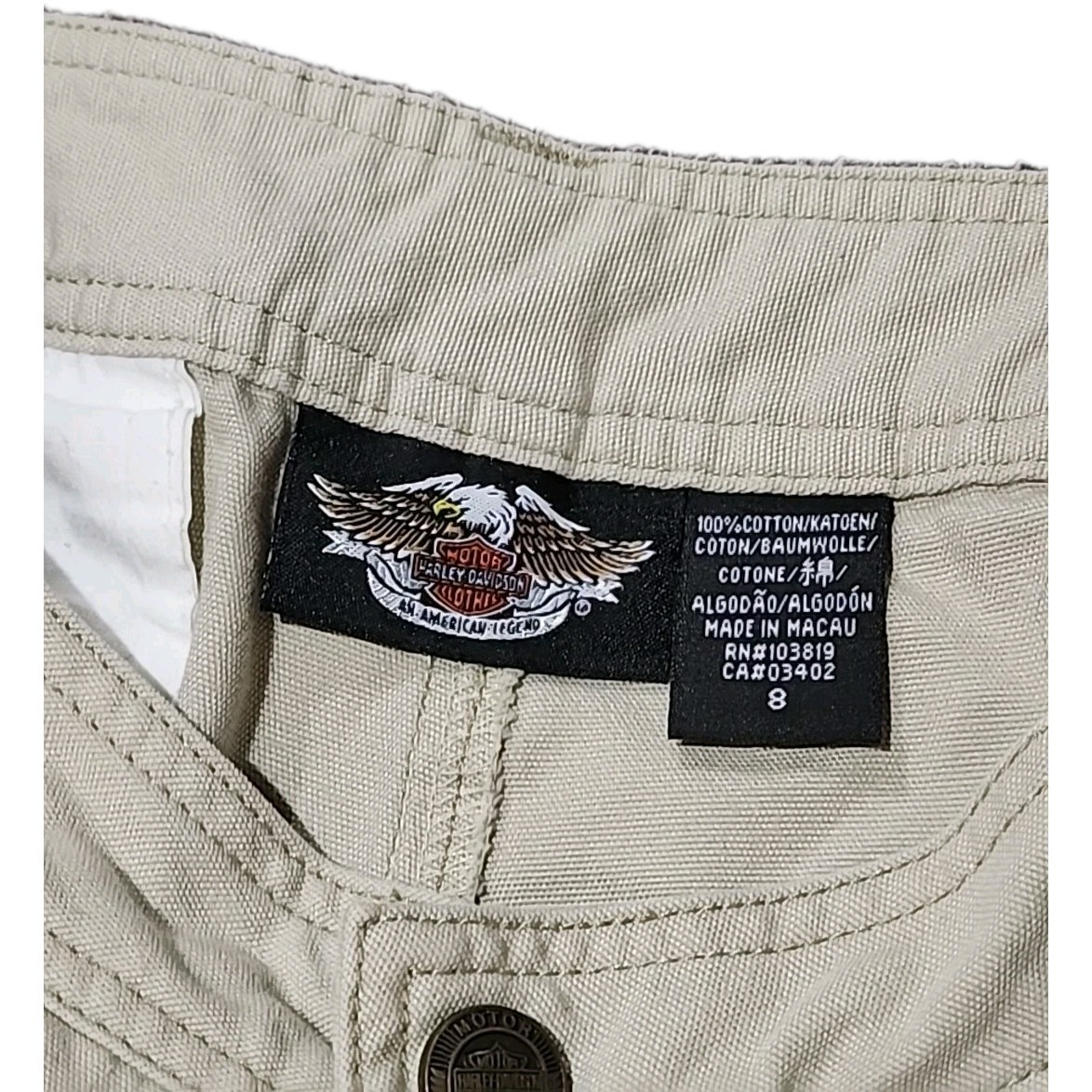 Y2K Harley Davidson Cargo Capris Womens 8 Khaki Tan Cuffed Street Style