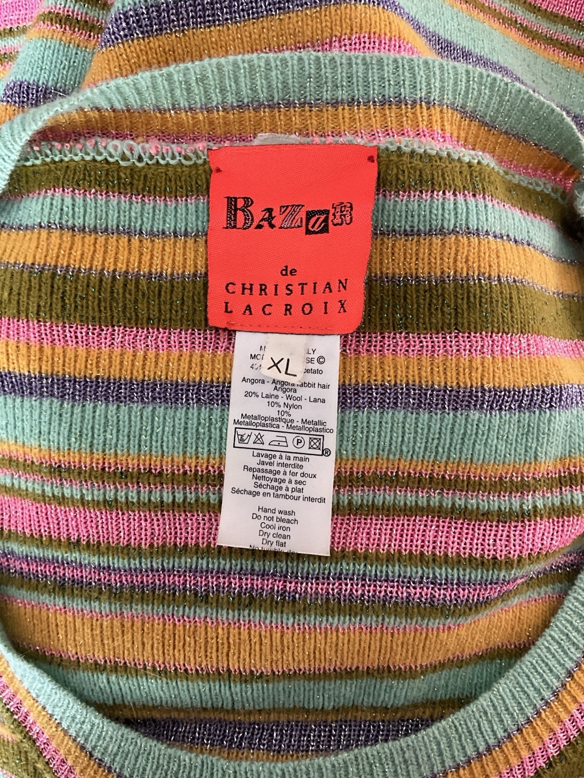 Vintage 1990&rsquo;s Christian Lacroix Bazar Pastel Metallic Striped Knit Sweater Top