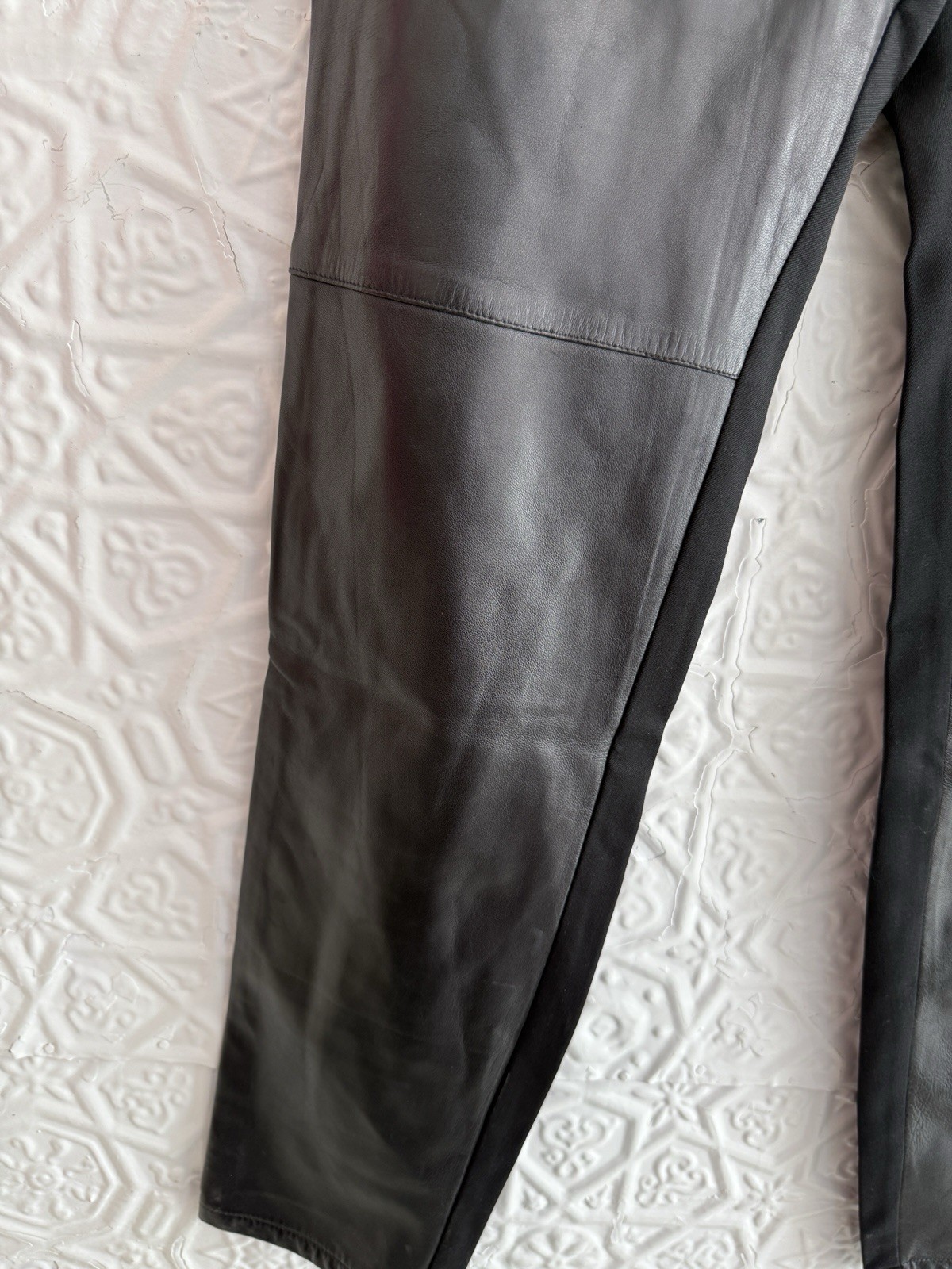 vintage Escada lamb nappa Leather & wool Pants Black slim Trouser 1990s 2000s
