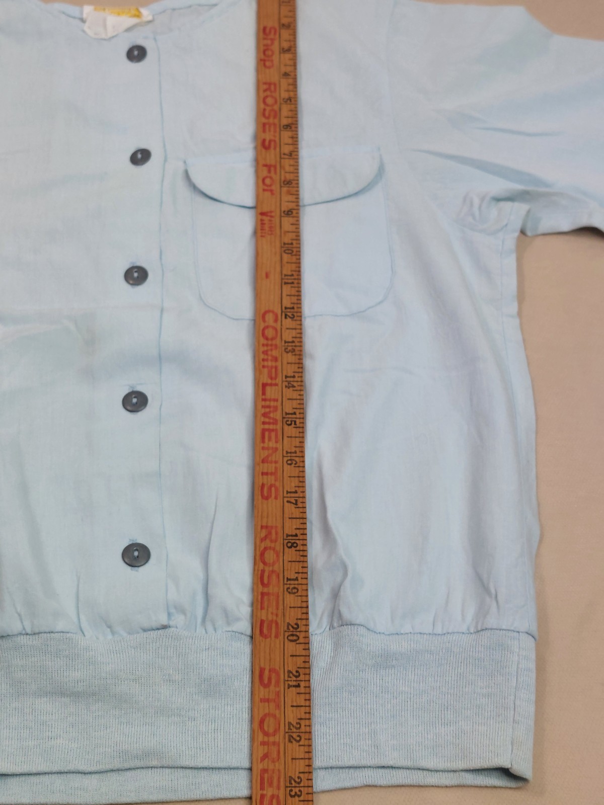 Vintage 80s Blue Blouson Blouse Buttons Banded Hem Dolman Sleeve Minimalist M
