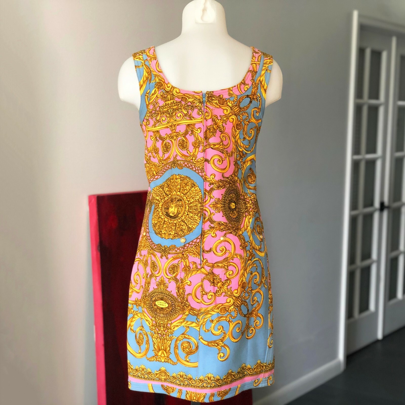 GIANNI VERSACE denim jacket & mini dress Golden Vanitas print 42 from S/S 1992