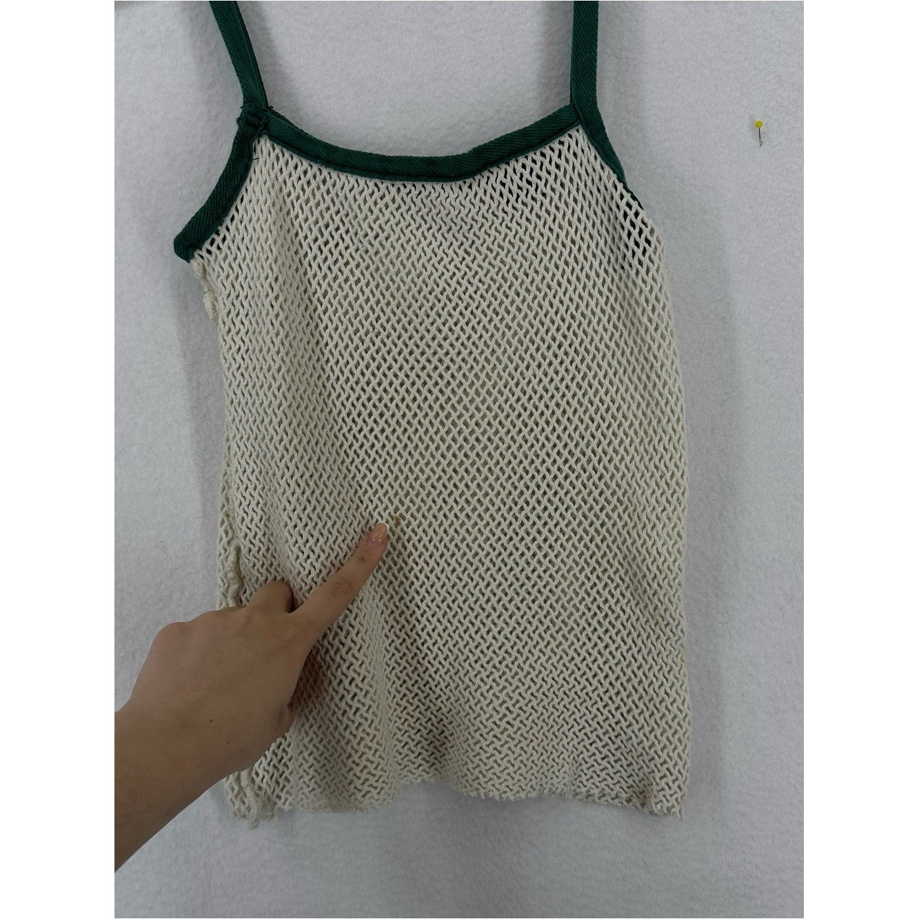 Sav A Sac Vintage Mesh Knit Tank Top Women&rsquo;s Small Cream Green Boho Cami