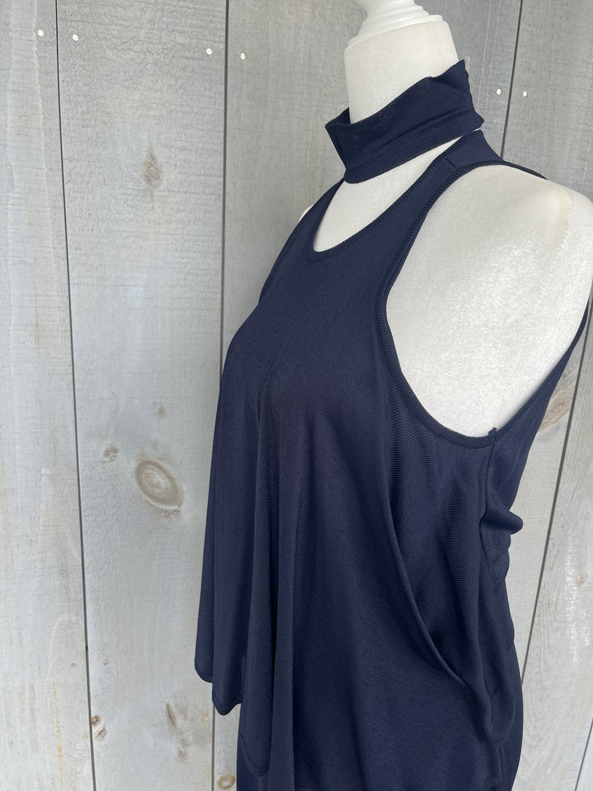 Vintage 80s Marina Spadafora 2 Pc Set Skirt Sleeveless Blouse Choker Neck Blue M