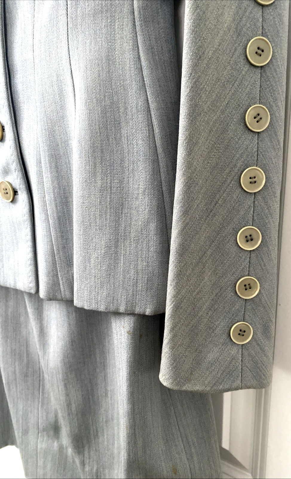 1940s Vtg Swansdown Gray Wool 2 Pc Suit Button Jacket & Skirt Nipped Waist OOAK