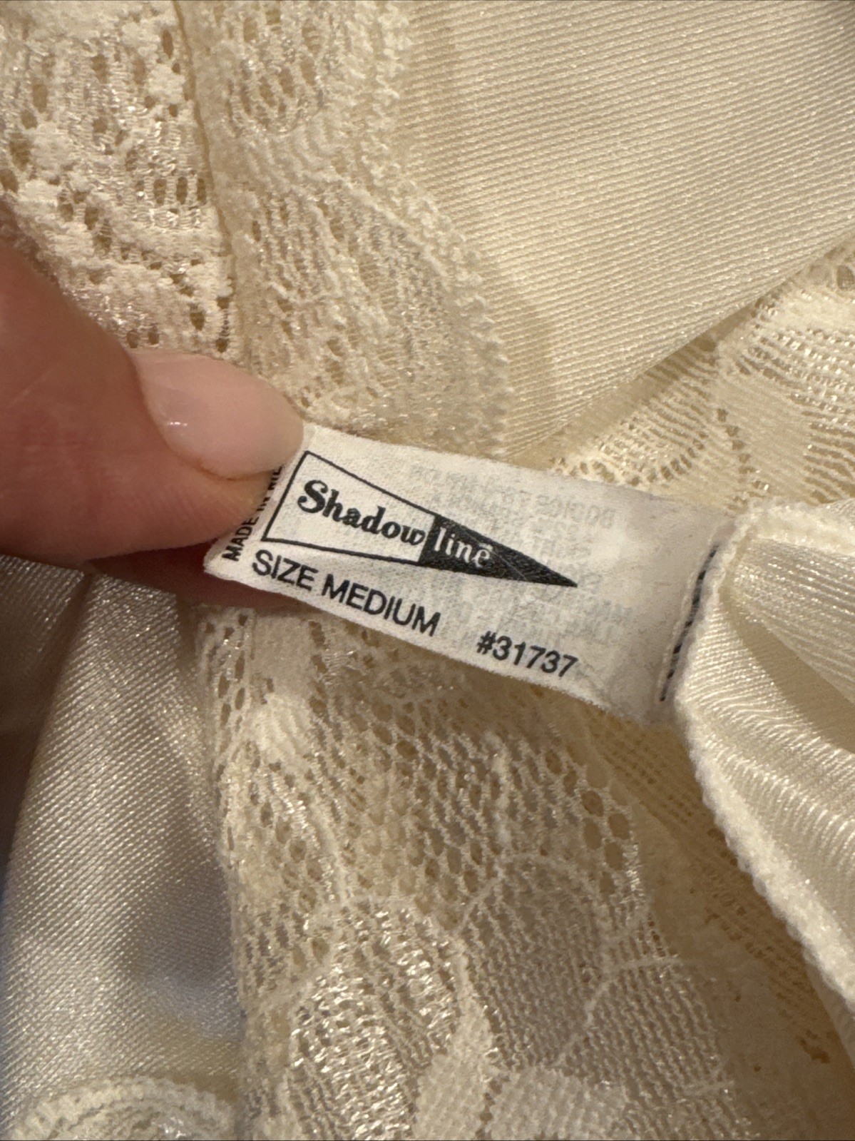 Shadowline Vintage Nightgown Lace Cream, Size Medium,