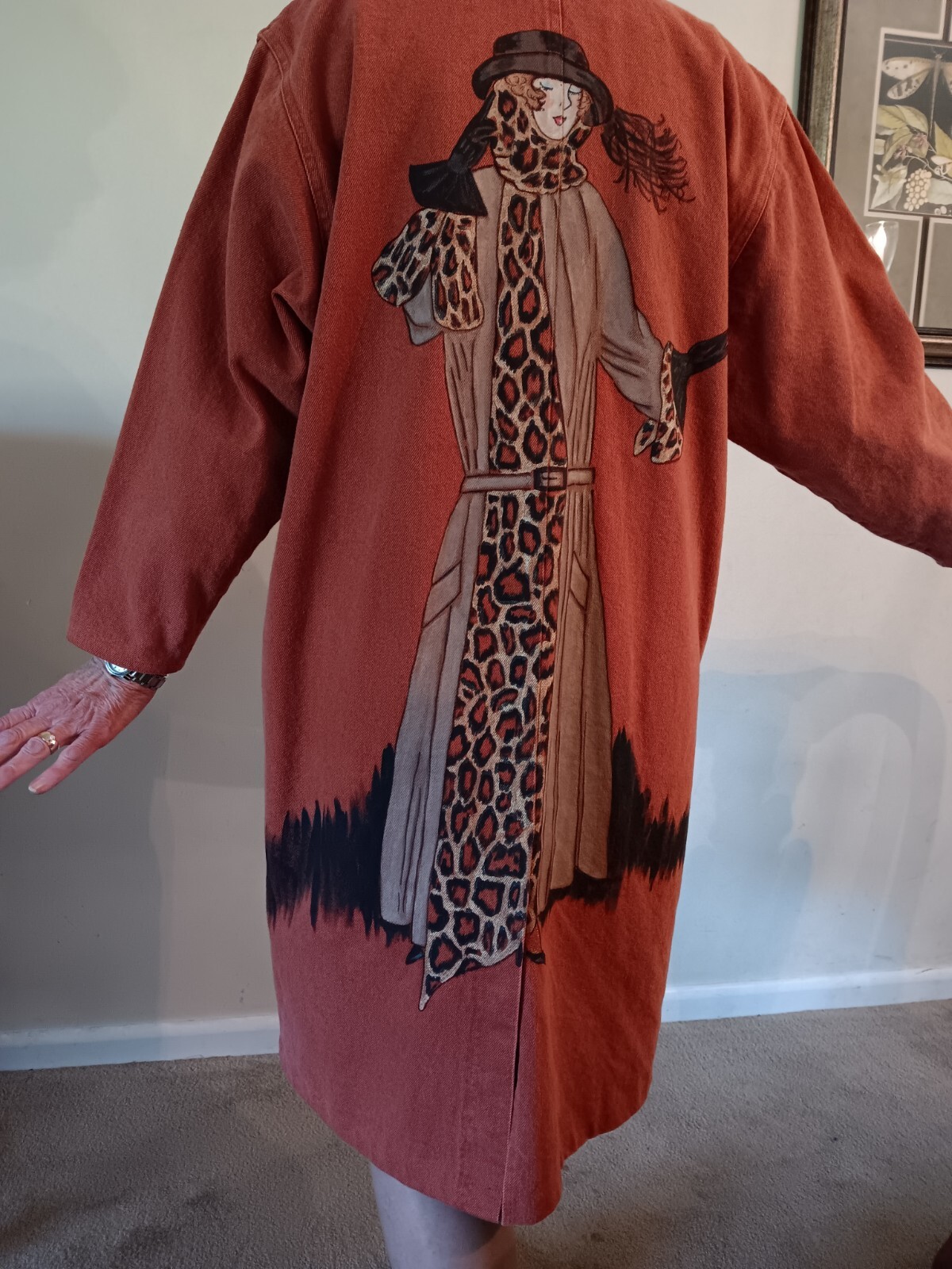 Vintage A YOZIE Hand Painted Long Coat – 100% Cotton Denim – Signed – One Size