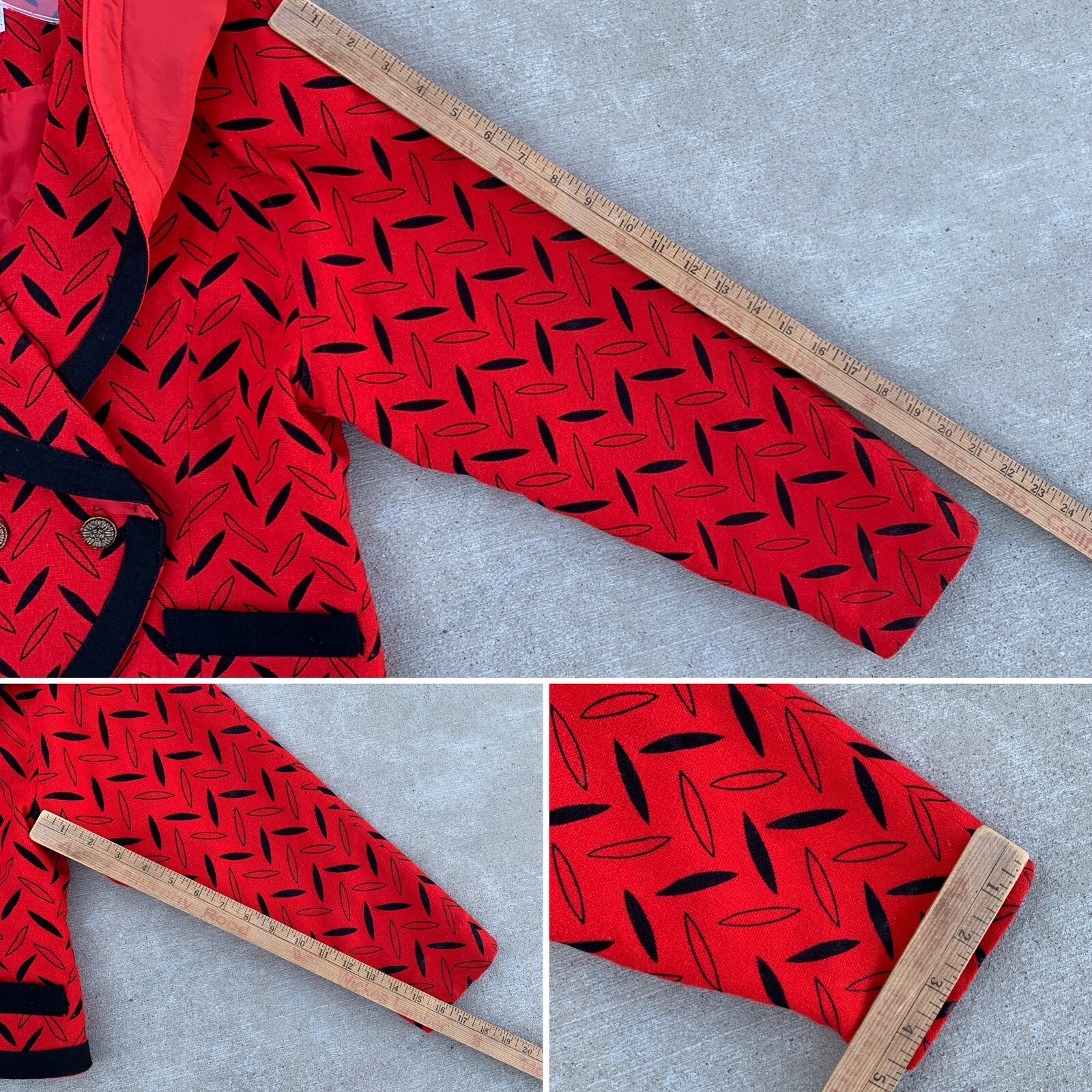 Vintage Rafaella Petites Blazer Jacket Red Black Geometric 80s 1980s Size 9