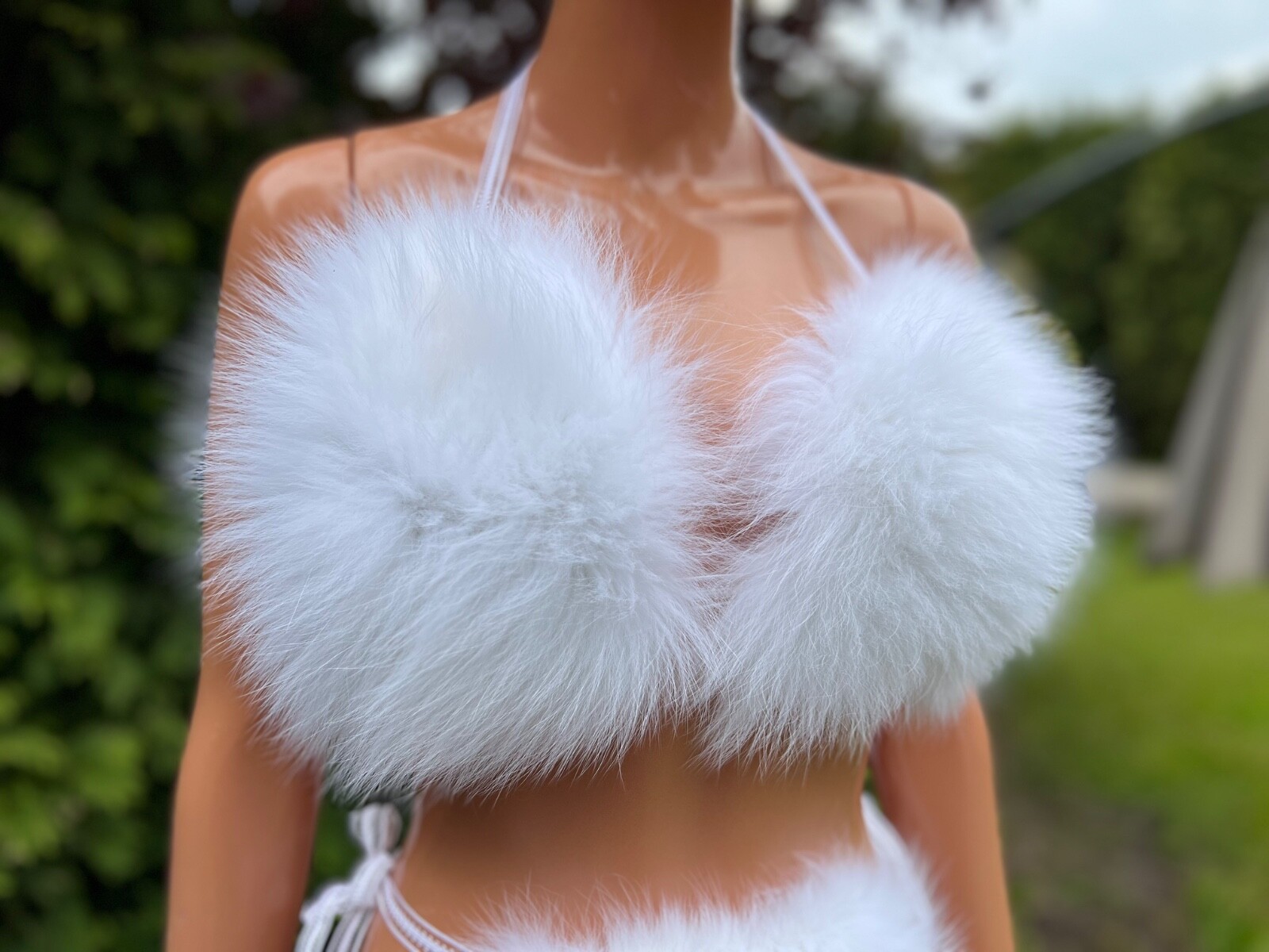 White Arctic Fox Fur Bikini Set – Real Fur, Satin Lined, Handmade Lingerie