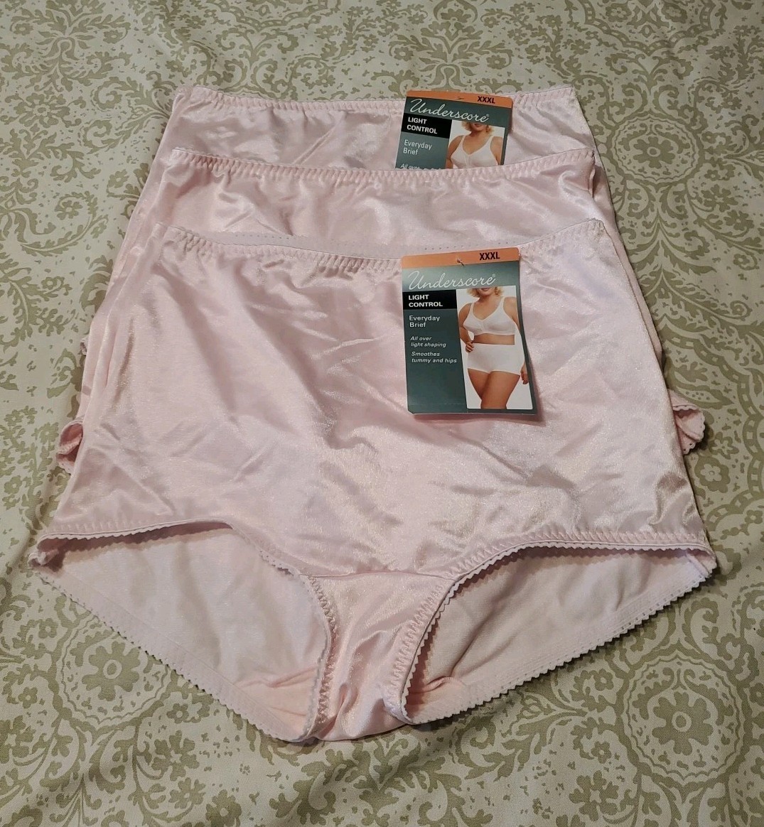 3) Vintage JCP UNDERSCORE Womens XXXL Pink Nylon Light Control Everyday Briefs