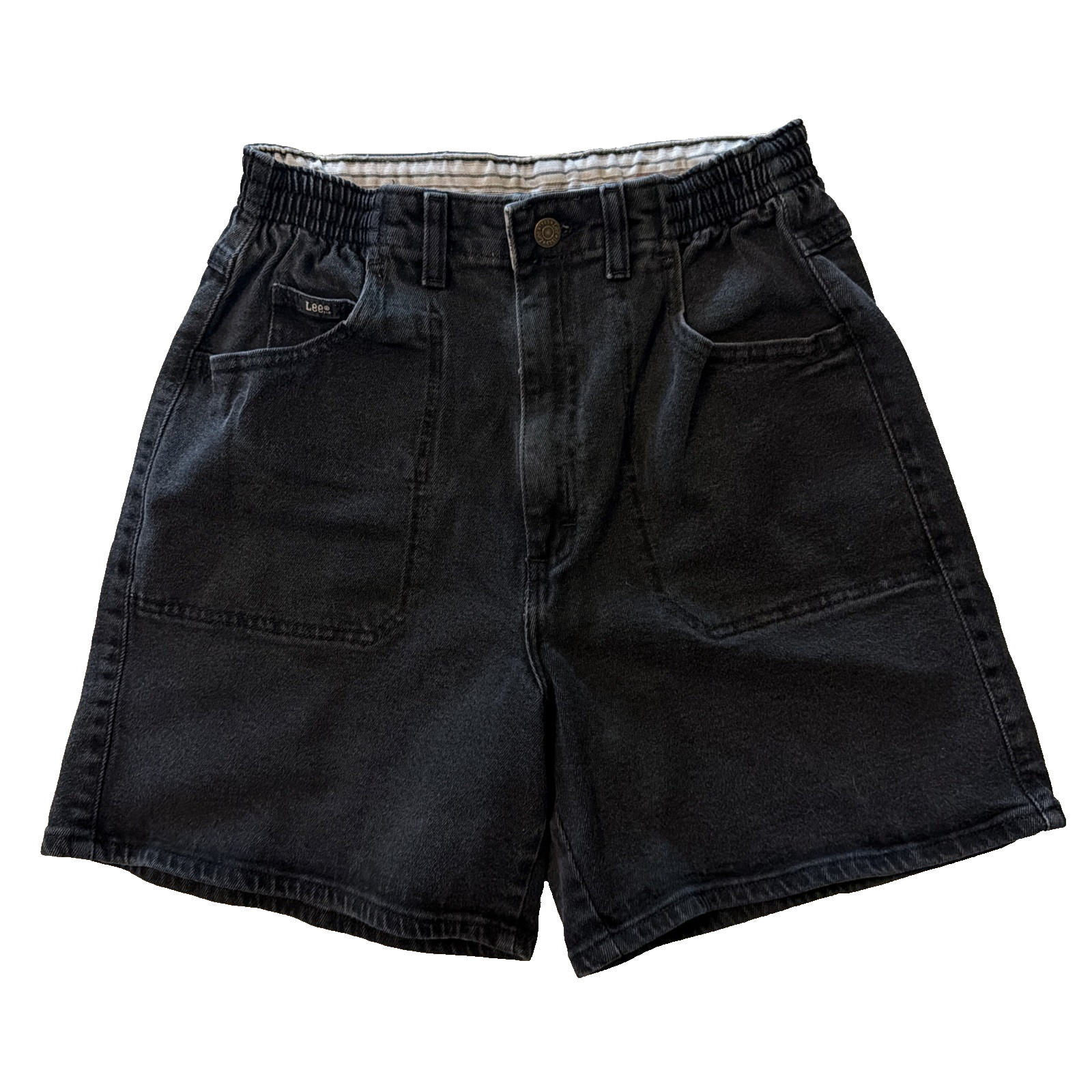 Lee Shorts Womens Size 8 Vintage 90s Black Denim Elastic Waist High Rise Jean