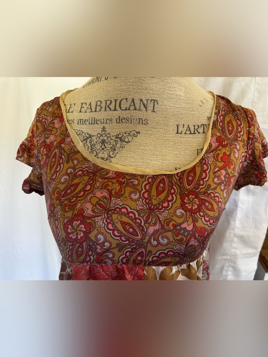 Garnet Hill Women’s Vintage Silk Babydoll Dress in Pink/Beige Mixed Media sz XS