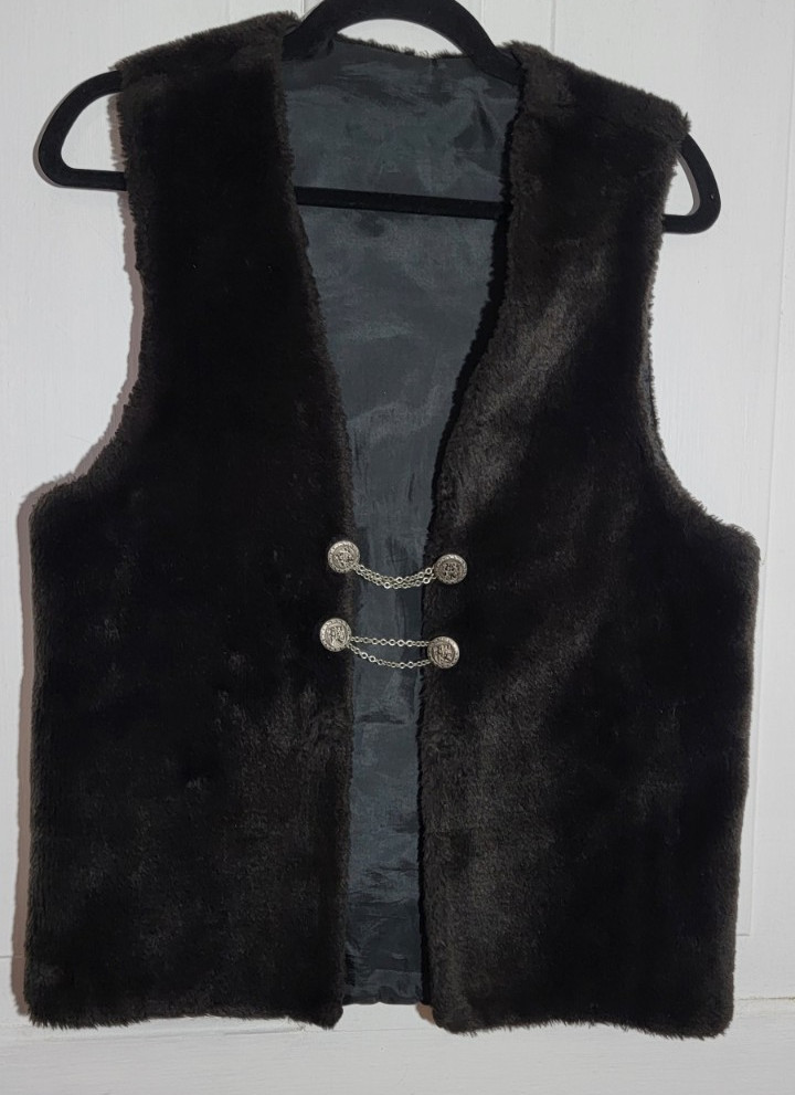 RARE!!! Ultra Mod 60s VTG Dark Brown Faux Fur Vest Unisex S/M Boho Chains Groovy