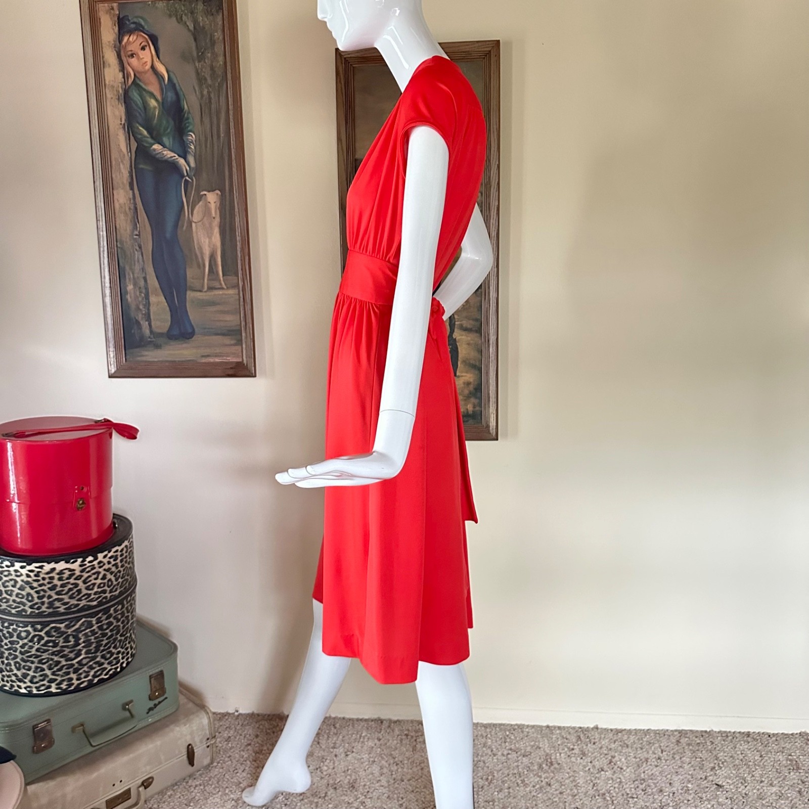 Vintage 1970s Cherry Tomato Disco Goddess Jersey Dress Studio 54 Full Skirt by M