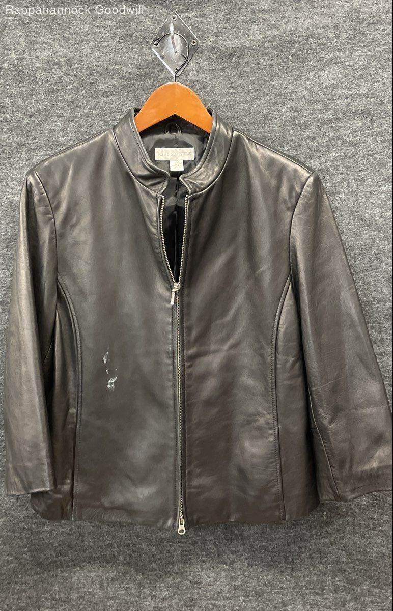 Vintage 90s Petite Sophisticate Women&rsquo;s Black Leather Mock Neck Jacket Sz L
