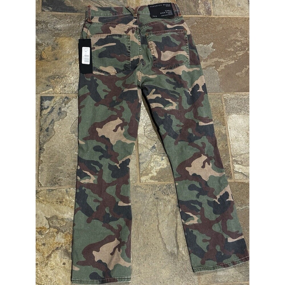 NWT $298 Veronica Beard Carly Kick Flare High Rise Jeans Camo Women&rsquo;s 26