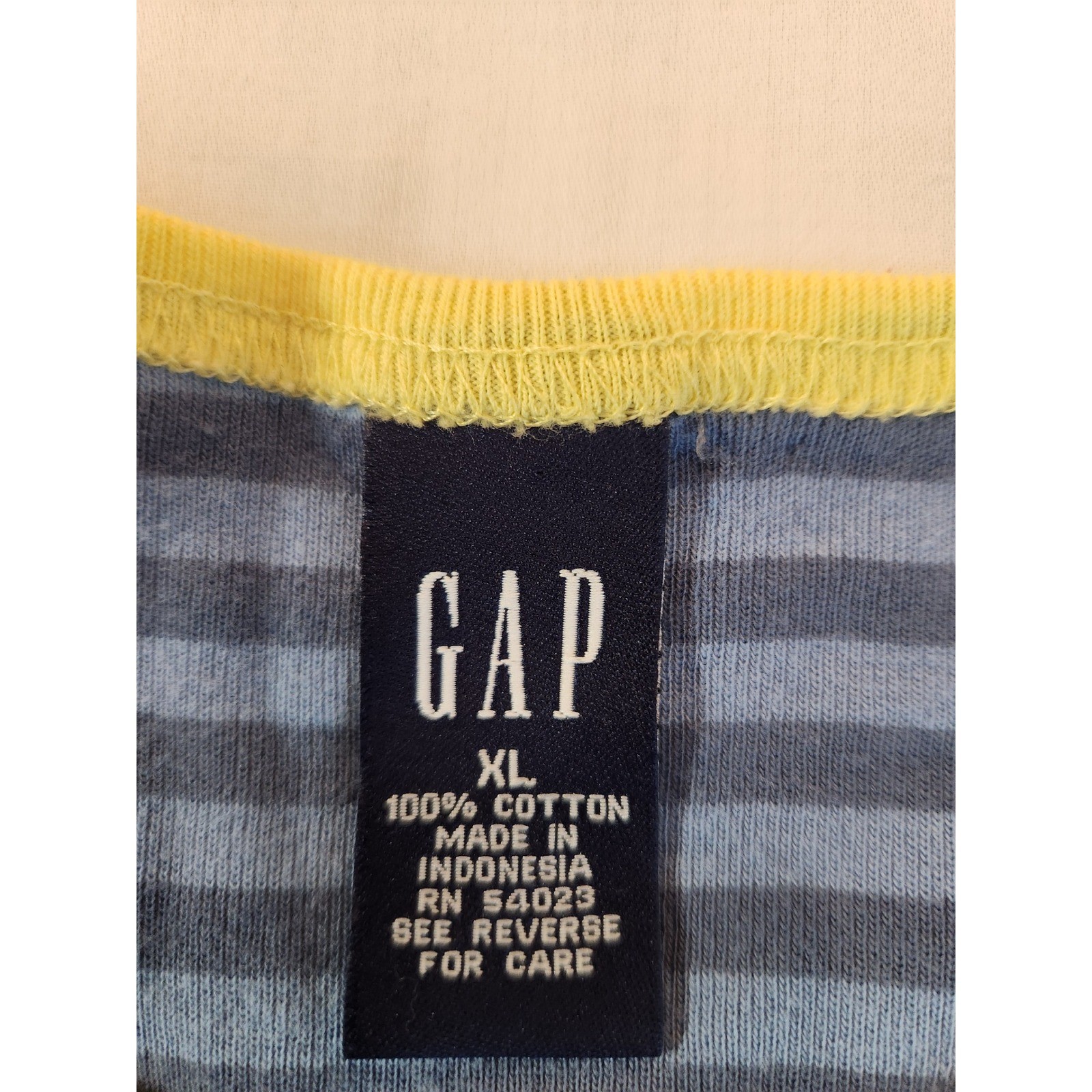 Vintage Gap Blue Striped Raglan 3/4 Sleeve T-Shirt Yellow Ringer XL Y2K 90s