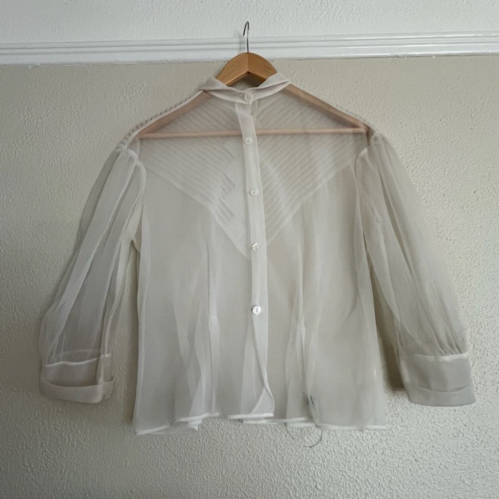Vintage 1950s Sheer Nylon Pleated Chevron Yoke Blouse