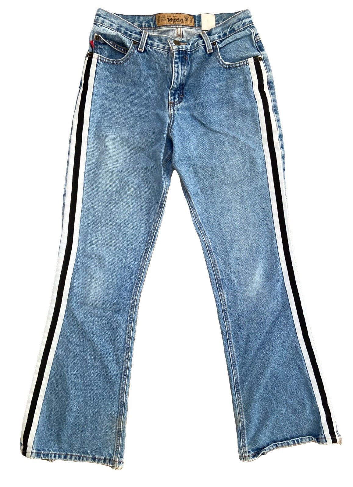 Vintage Y2K 2000s Mudd Side Stripe Low Rise Flare Jeans Denim 11 Distressed 29”