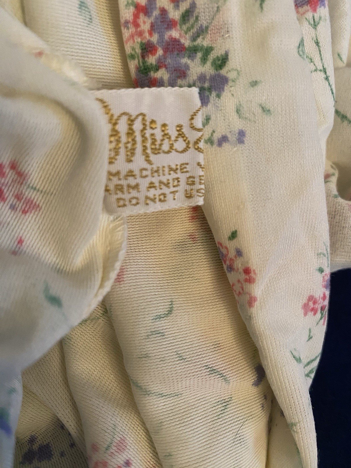 Vintage Miss Elaine Short Floral Nightgown Cotton Lace Long Sleeve Nightie Sz M