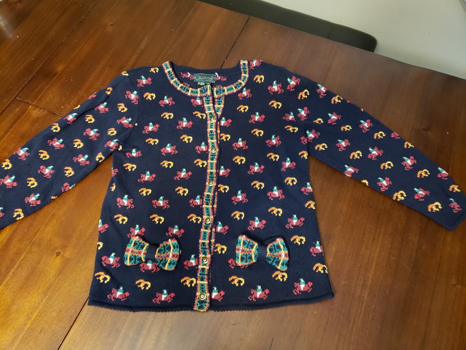 Vintage Cullinane Equestrian Horse Cardigan Knitted Button Down Horseshoe Small