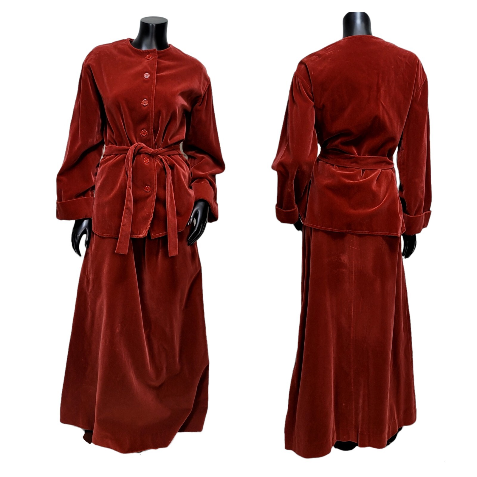 Vintage 70s Lenexa Place Union Made M/L Rust Maxi Skirt Jacket Top Set Outfit