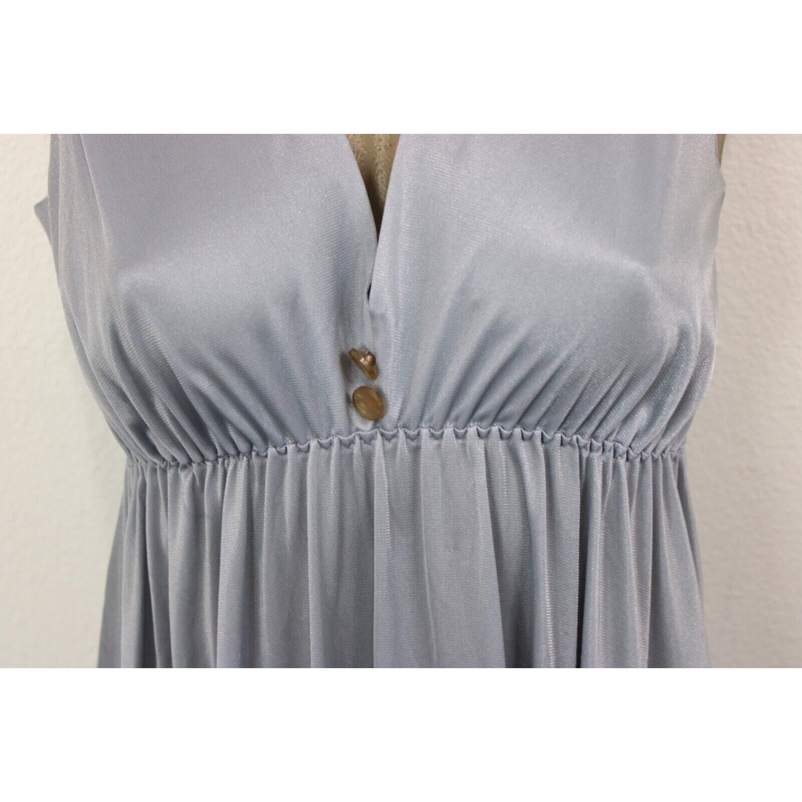 Nightgown Size S Vintage 70’s Silver Gray Satin Silky Long Full Flowy Women&rsquo;s
