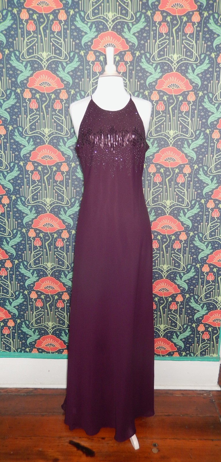 Vintage 90&rsquo;s Y2K Eggplant Whimsigoth Beaded Sequin Grunge Prom Hoco Dress
