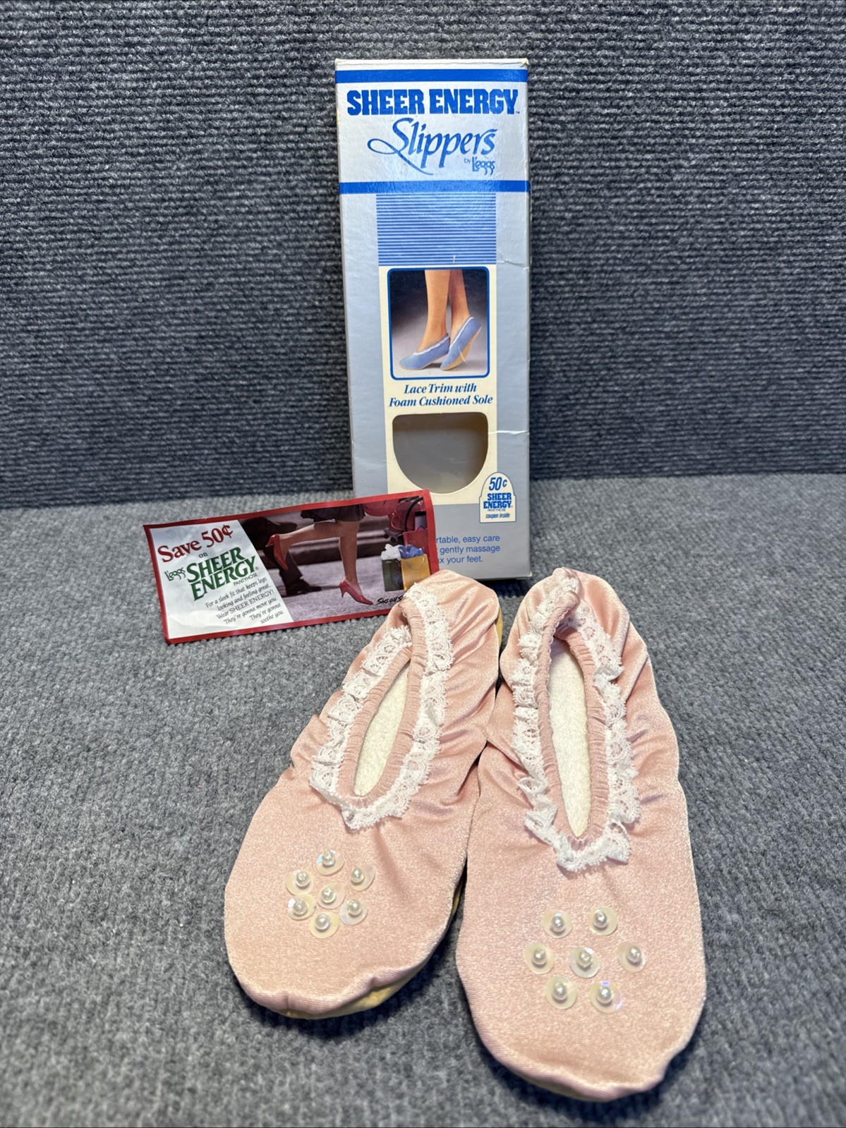Vintage House Dress Slippers Leggs Sheer Energy Pink Lace Cottagecore Retro 80&rsquo;s