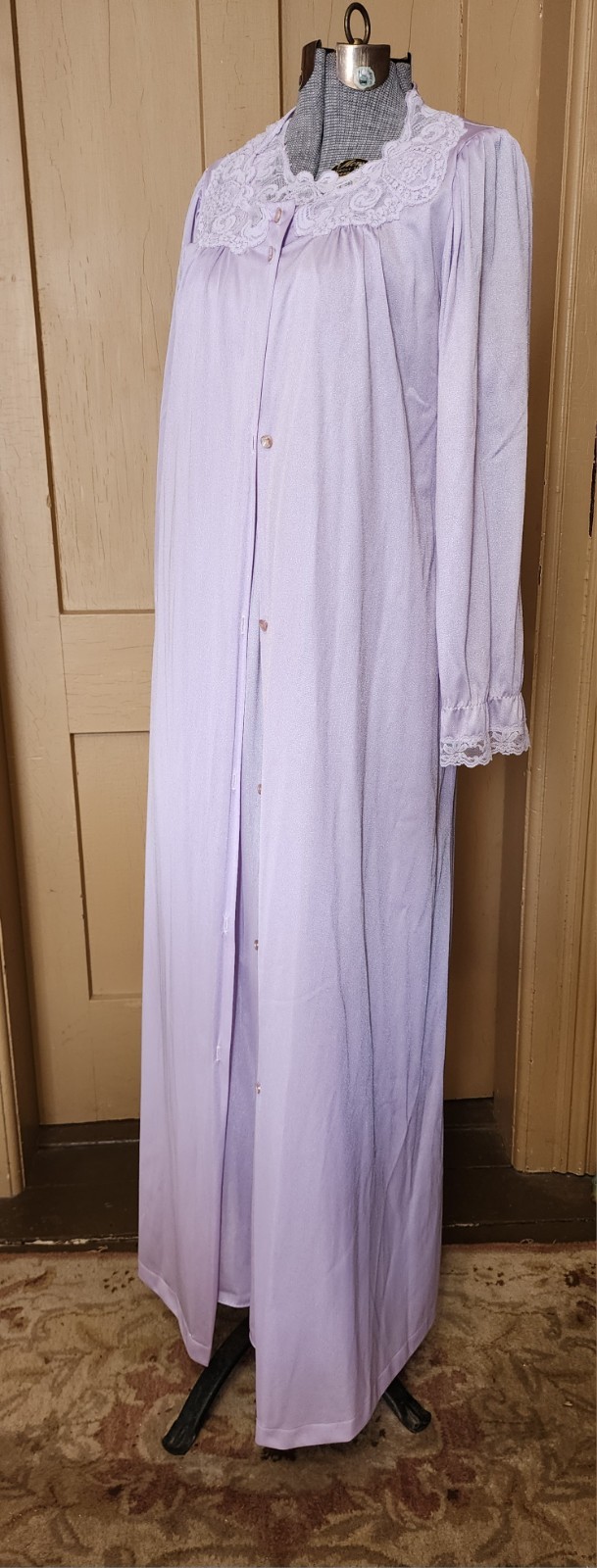 Vtg Lorraine Peignoir 2 Pc Set Long Full Nightgown Robe Purple 100% Nylon S USA