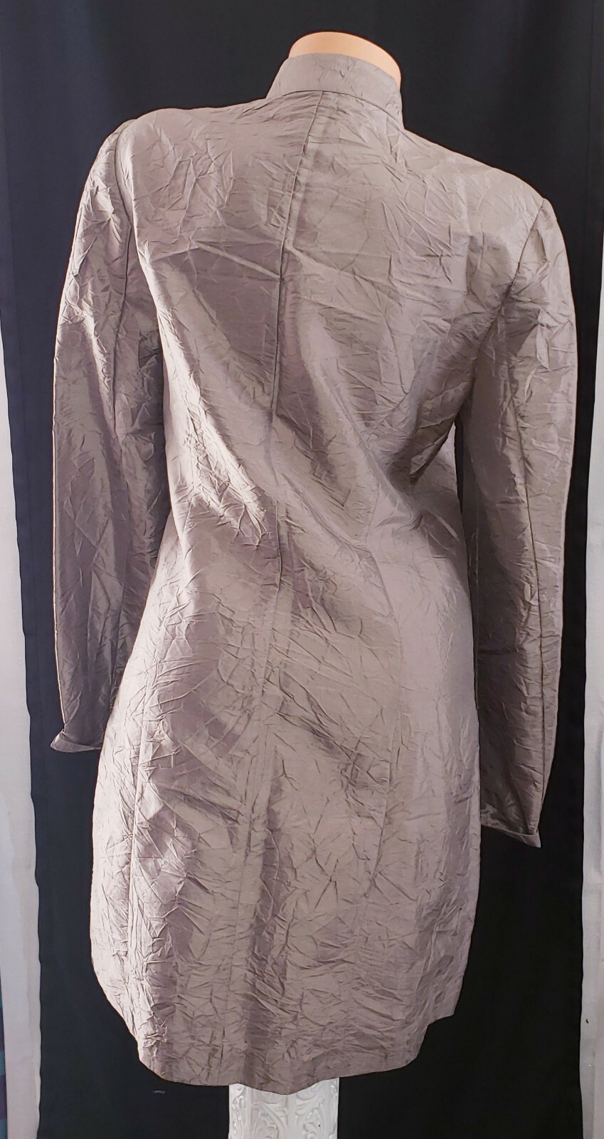 Sutton Studio Crushed Metallic Silk Taffeta Taupe Silver Tunic Blouse Shirt Sz M