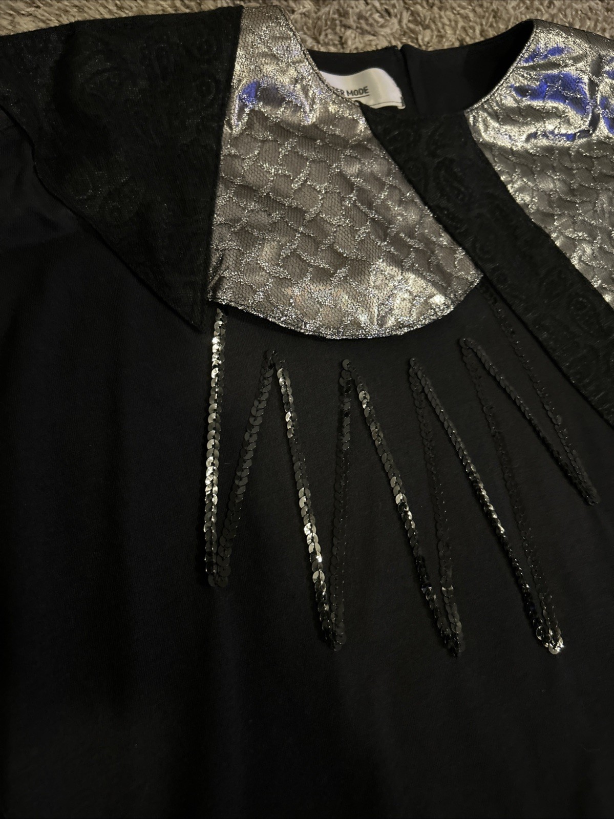 VTG Leadermode 2pc Skirt Set M Black Silver Metallic 80s 90s Goth Party Edgy