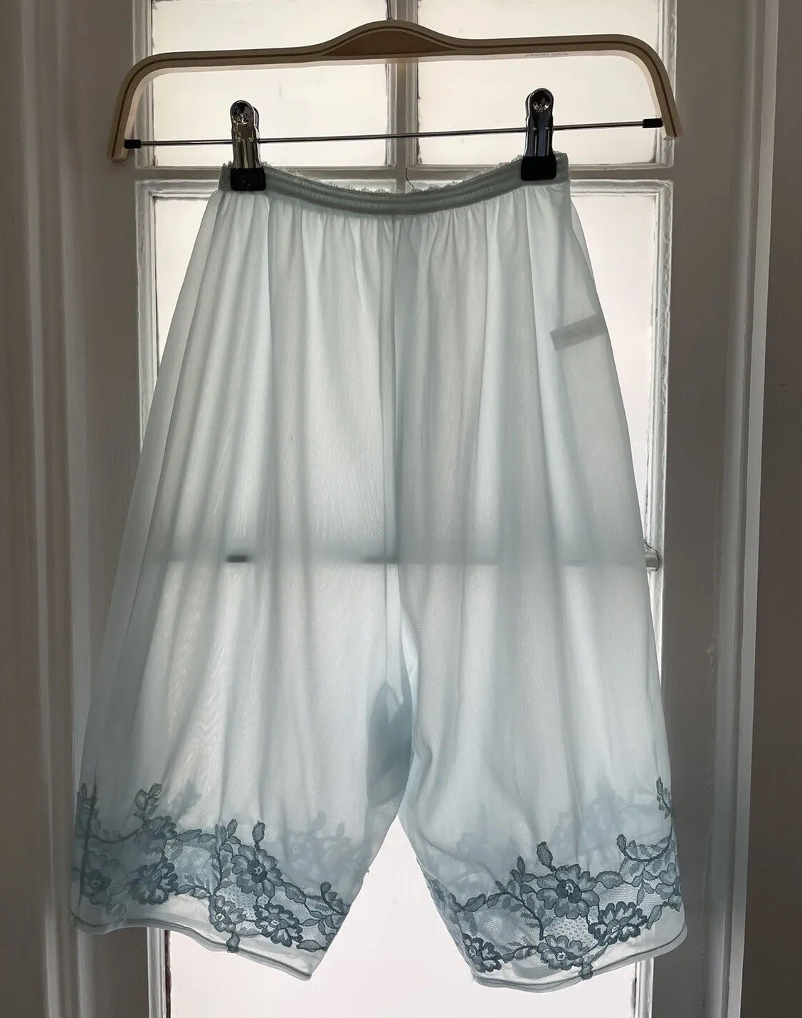 VTG Bloomers Knicker Semi Sheer Blue Pettipant Shorts Half Slip Lace SZ XS 4