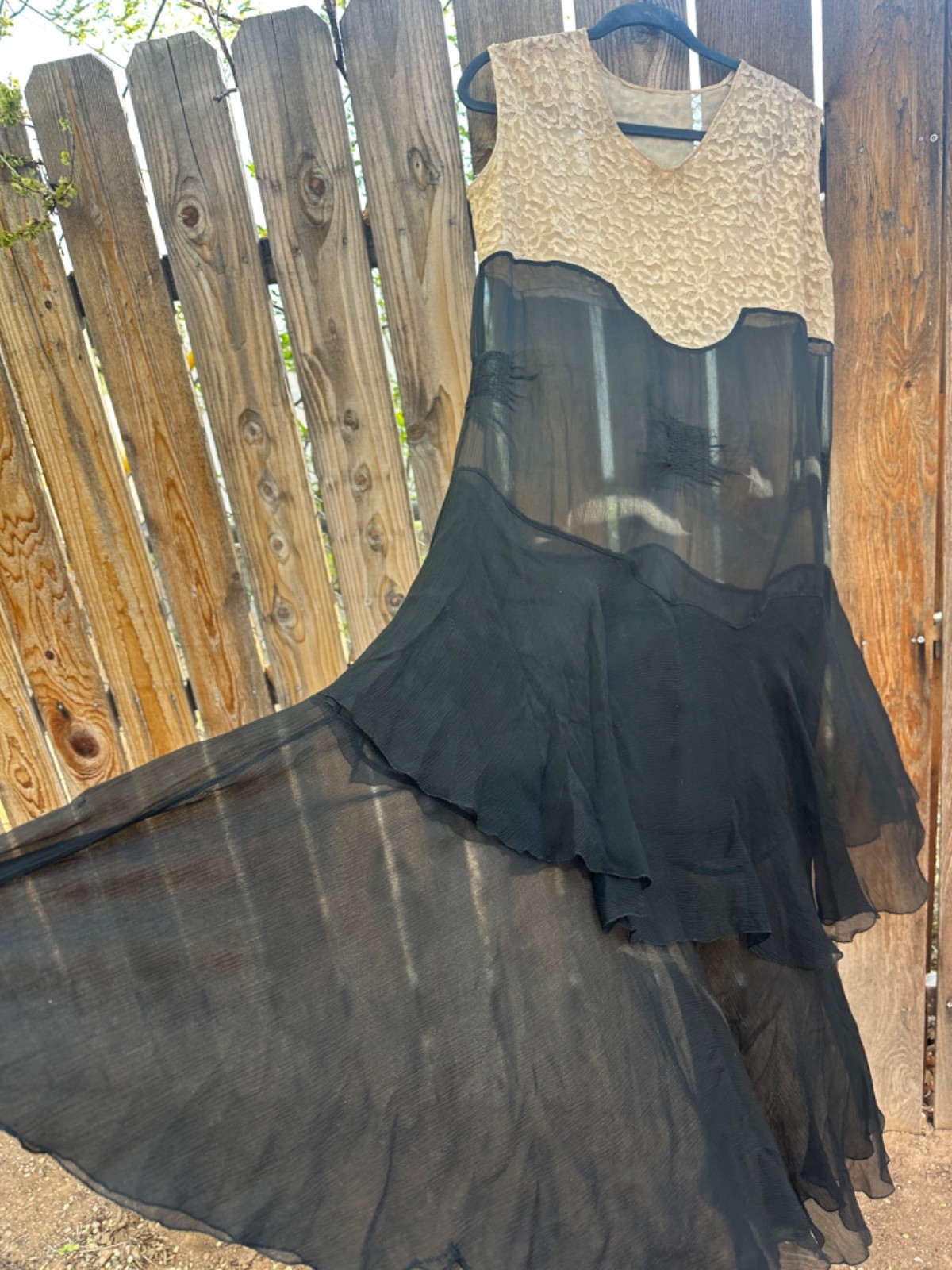 20s 30s Dress Silk Lace M/L Antique Silk Chiffon Seamstress Made