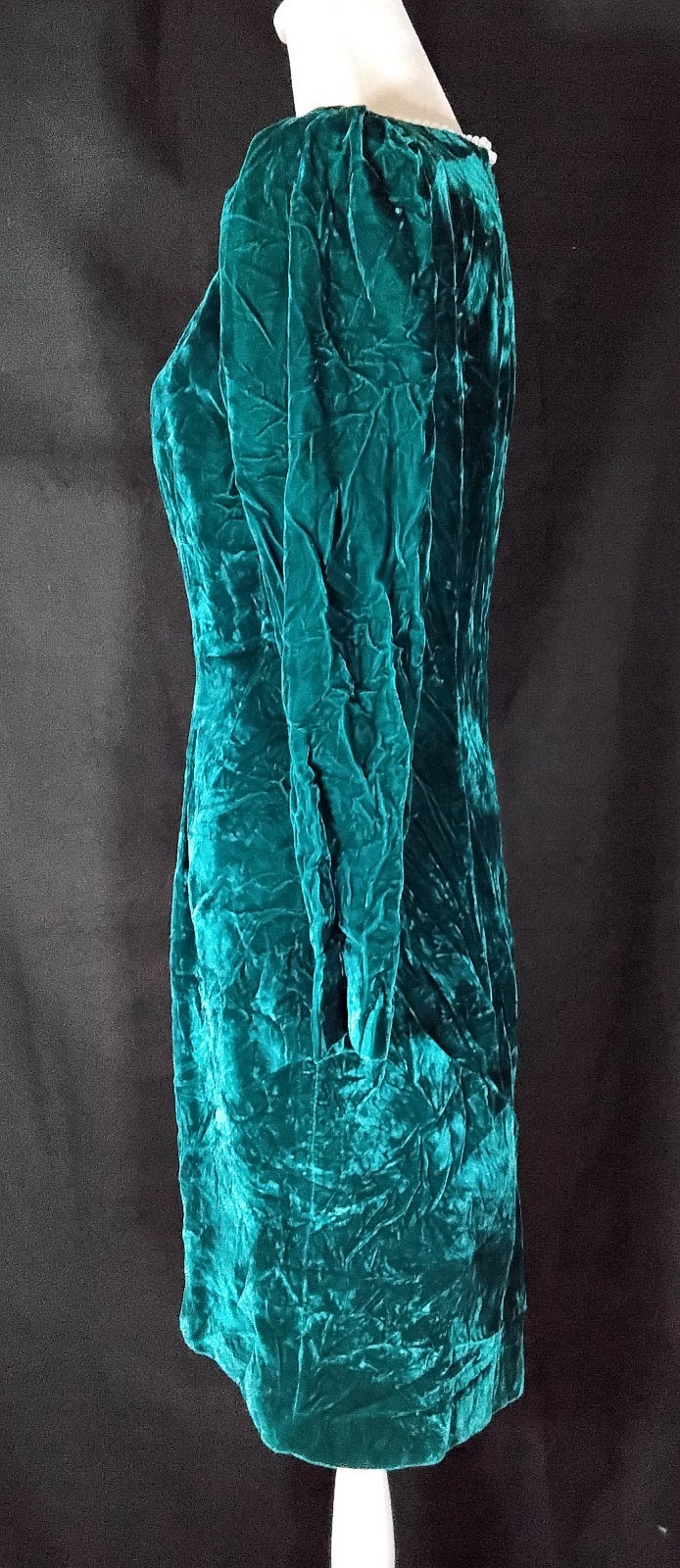 Vtg 80s Lisa Michaels Shift Midi Velvet Green Cocktail Dress Long Sleeves Sz 10