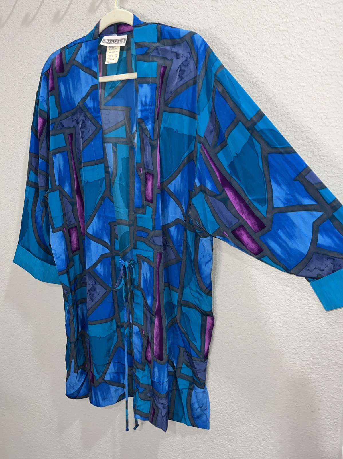Peter Popovitch Robe Size MEDIUM Vintage USA Made Vibrant Tie Shoulder Pads