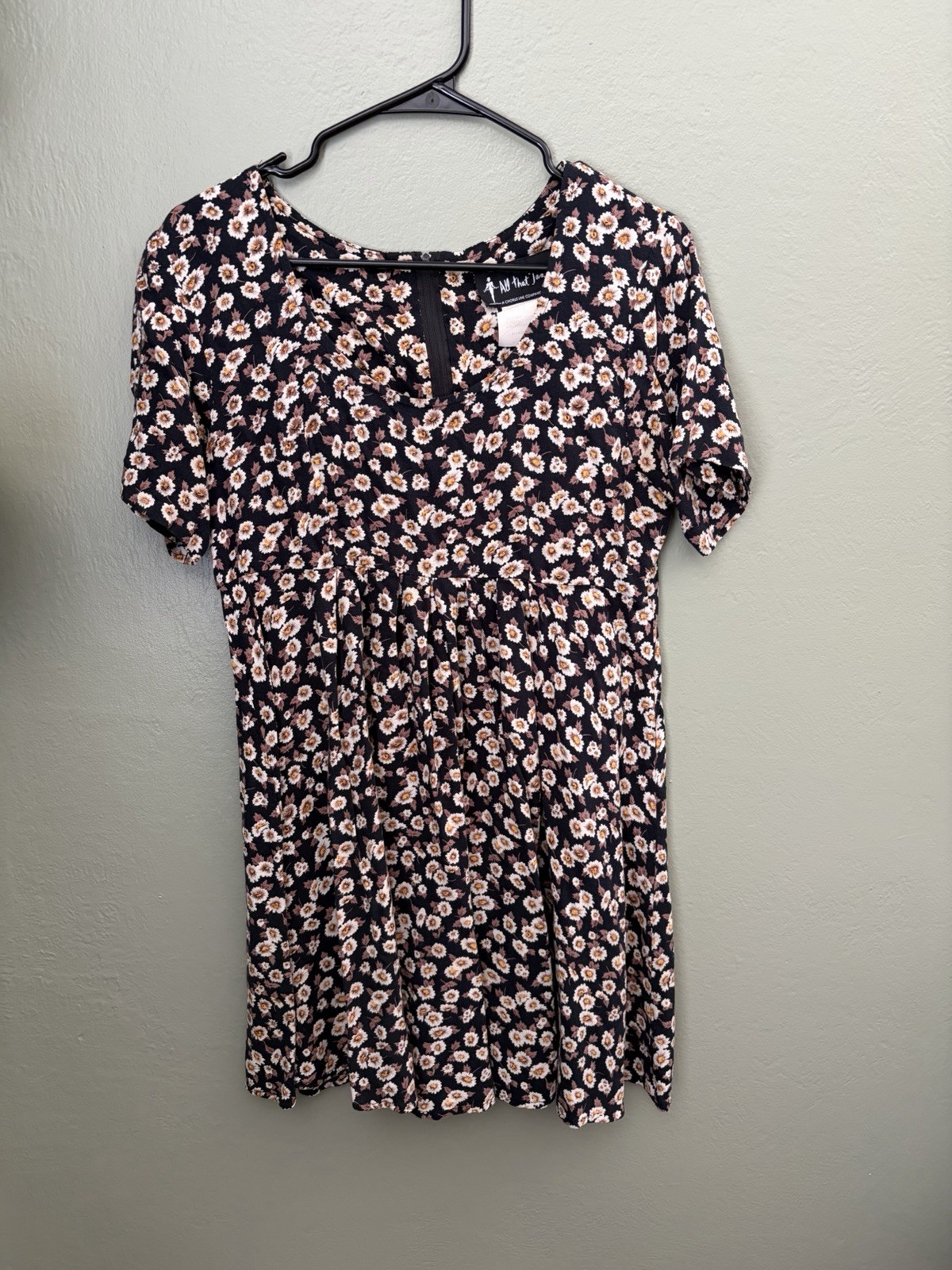 Vintage 90s All That Jazz Black Floral Short Sleeve Dress Size 11/12