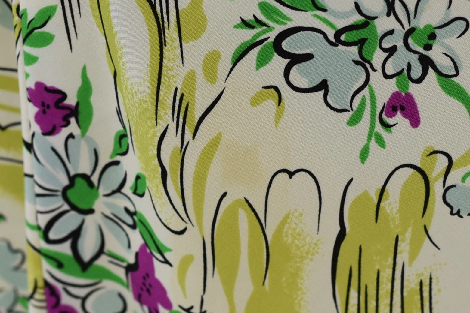 Vtg 1980s Norma Kamali Floral Ribbon Novelty Print Blouse Palazzo Pants Set