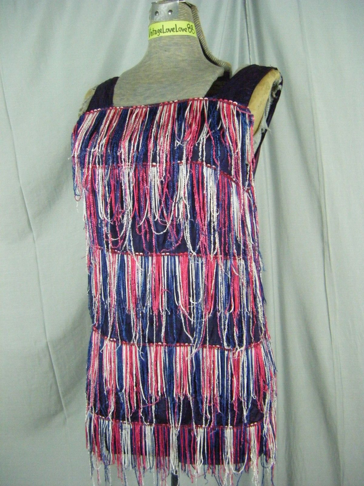 Vtg 60s Multi Colored Fringes Rayon Crepe Top-Bust 32/3XS-2XS