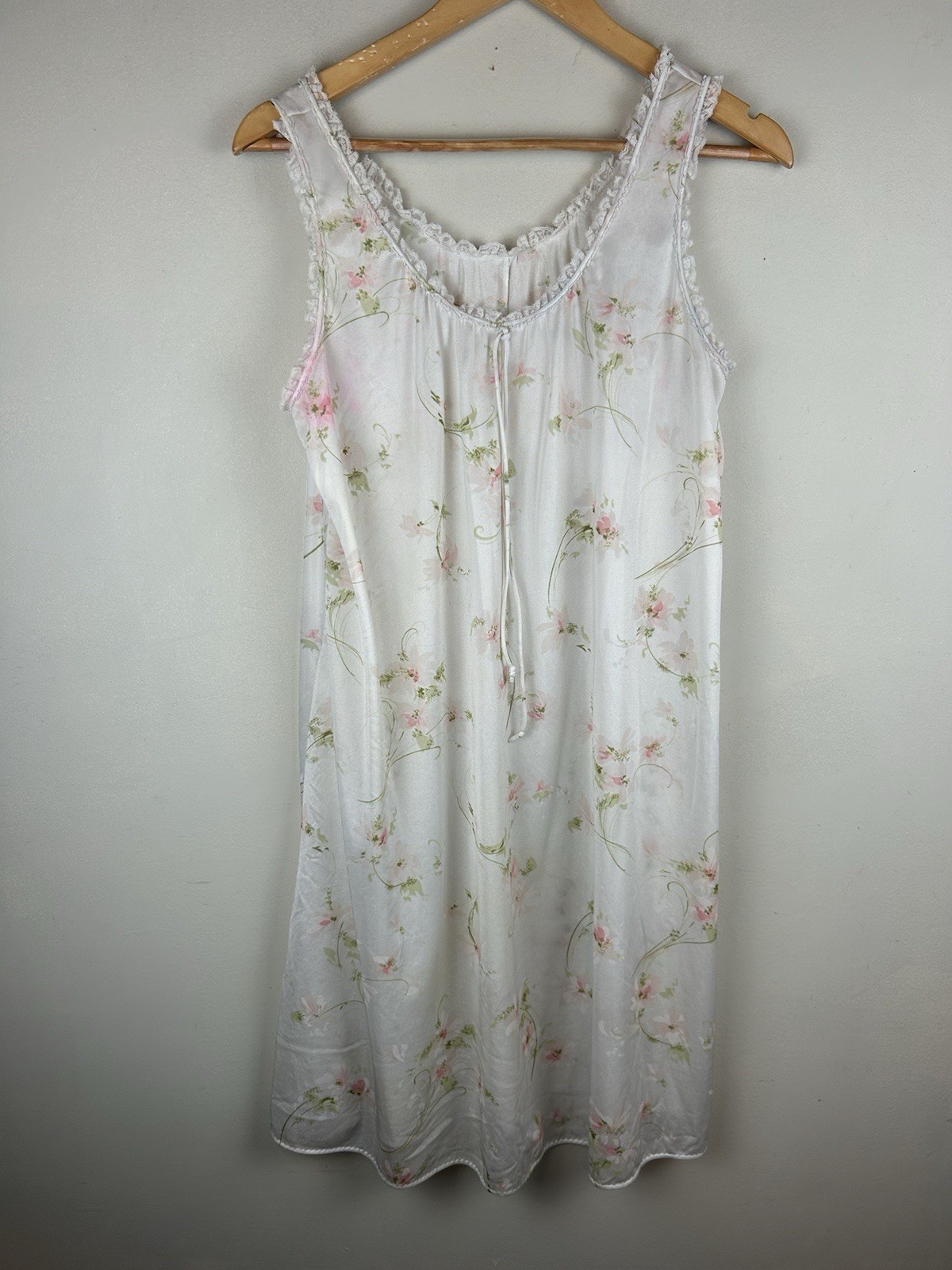 Vintage Voe Mode Nightgown Pink Floral Sz M Lace Trim Sleepwear House Dress