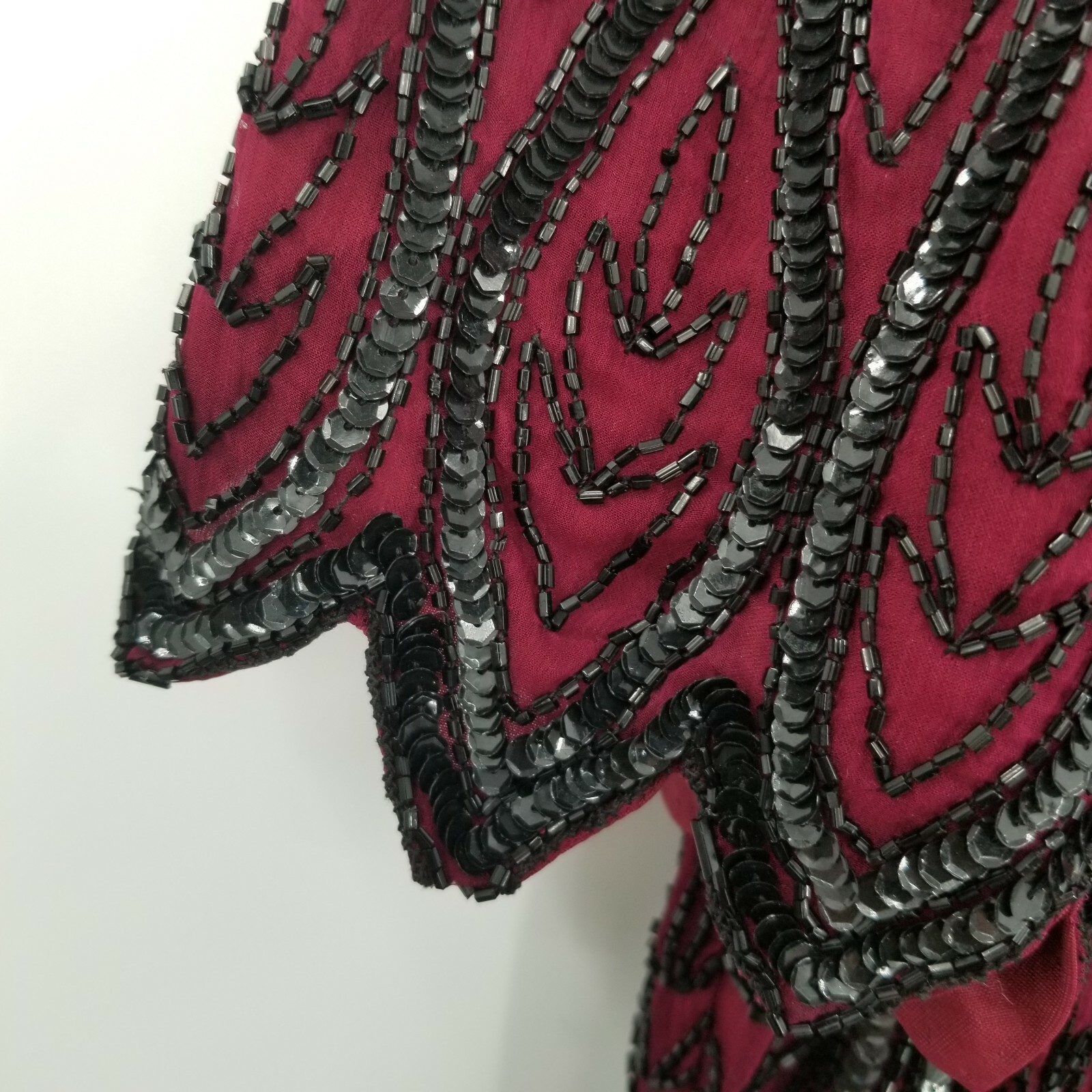 stenay Small Vintage silk beading evening blouse womens maroon red black