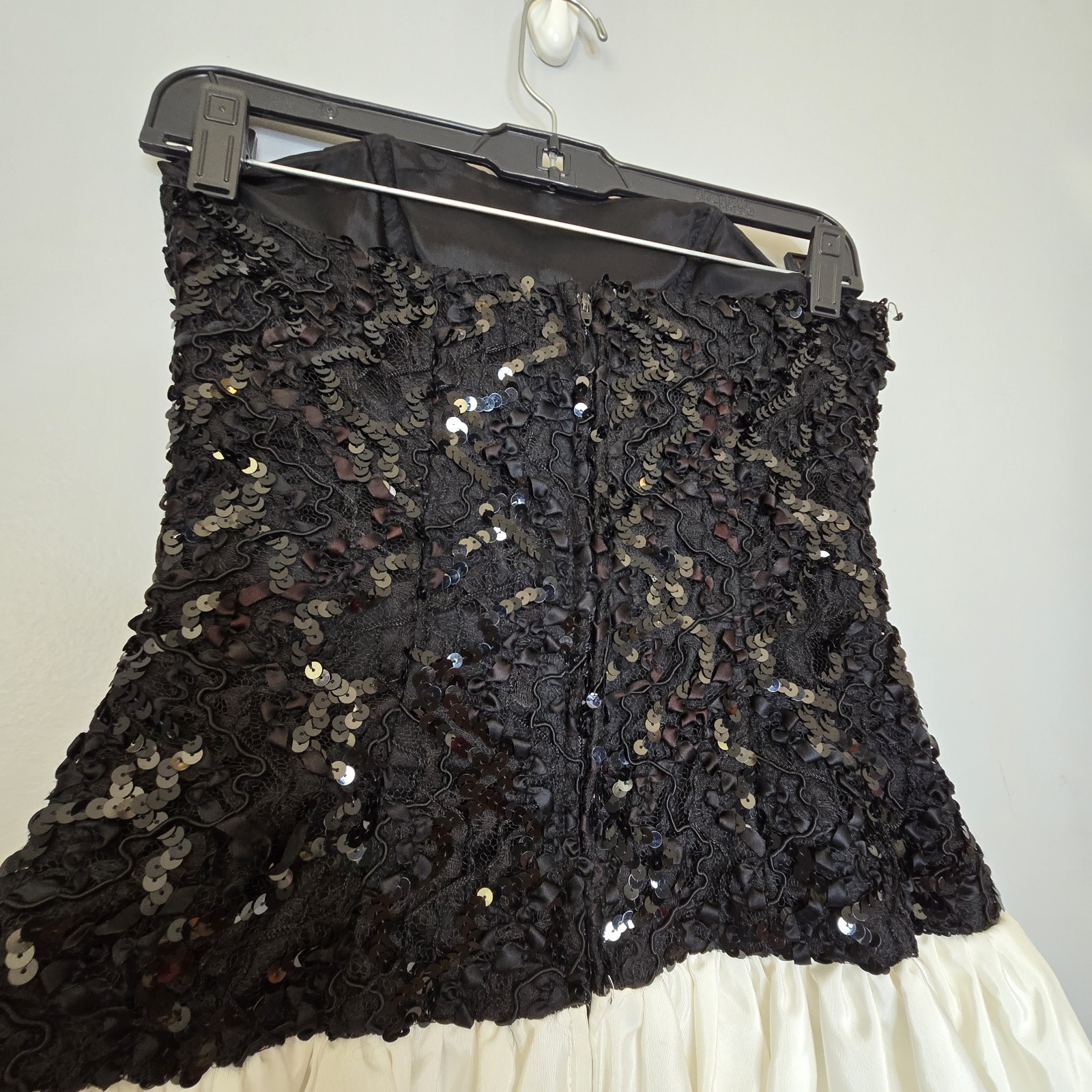 Vtg 80s 90s Strapless Scarlett Sequin Lace Bubble Skirt Prom Dress Big Bow Party