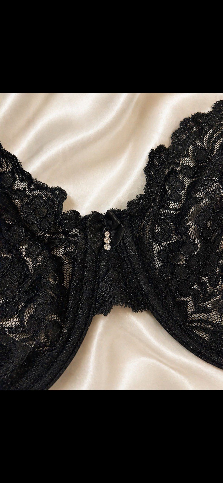 Vintage Smart & Sexy Black Lace Underwire Bra 38DD Floral Sheer late 1990s/Y2K❤️