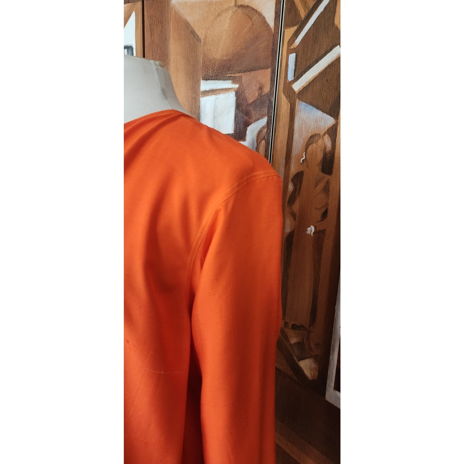 VTG 90s Duster Jacket Silk Yellow Orange Colorblock Blazer Victoria March